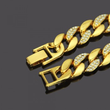 High Quality Bangles Iced Out Hip Hop Bracelet Men Miami Cuban Bracelet Mens Luxury Simulated Bling Rhinestones Fashion Bangles