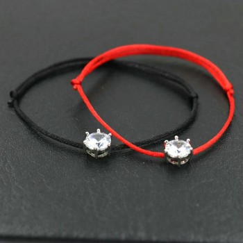 BPPCCR Silver Color Round Rhinestones Crystals AAA Zircon Thin Red Rope Thread String Braided Bracelets Women Gifts Pulsears