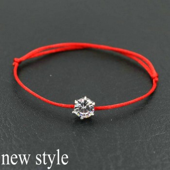 BPPCCR Silver Color Round Rhinestones Crystals AAA Zircon Thin Red Rope Thread String Braided Bracelets Women Gifts Pulsears
