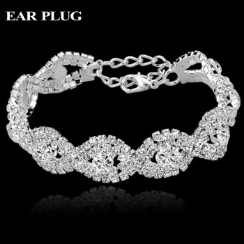 Luxury Crystal Bracelets For Women Silver color Bracelets amp; Bangles Femme Bridal Wedding Jewelry 2018 Vintage Bracelet SBR150218