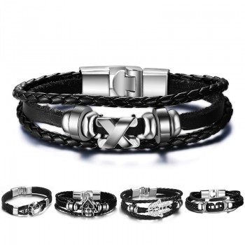Vintage Multi Layered Braided Leather Bracelets for Men Women Bangle Initial Eagle Fortune Charm Pulseira Dropshipping