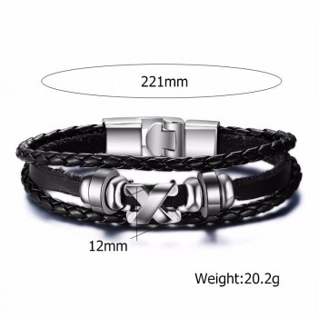 Vintage Multi Layered Braided Leather Bracelets for Men Women Bangle Initial Eagle Fortune Charm Pulseira Dropshipping