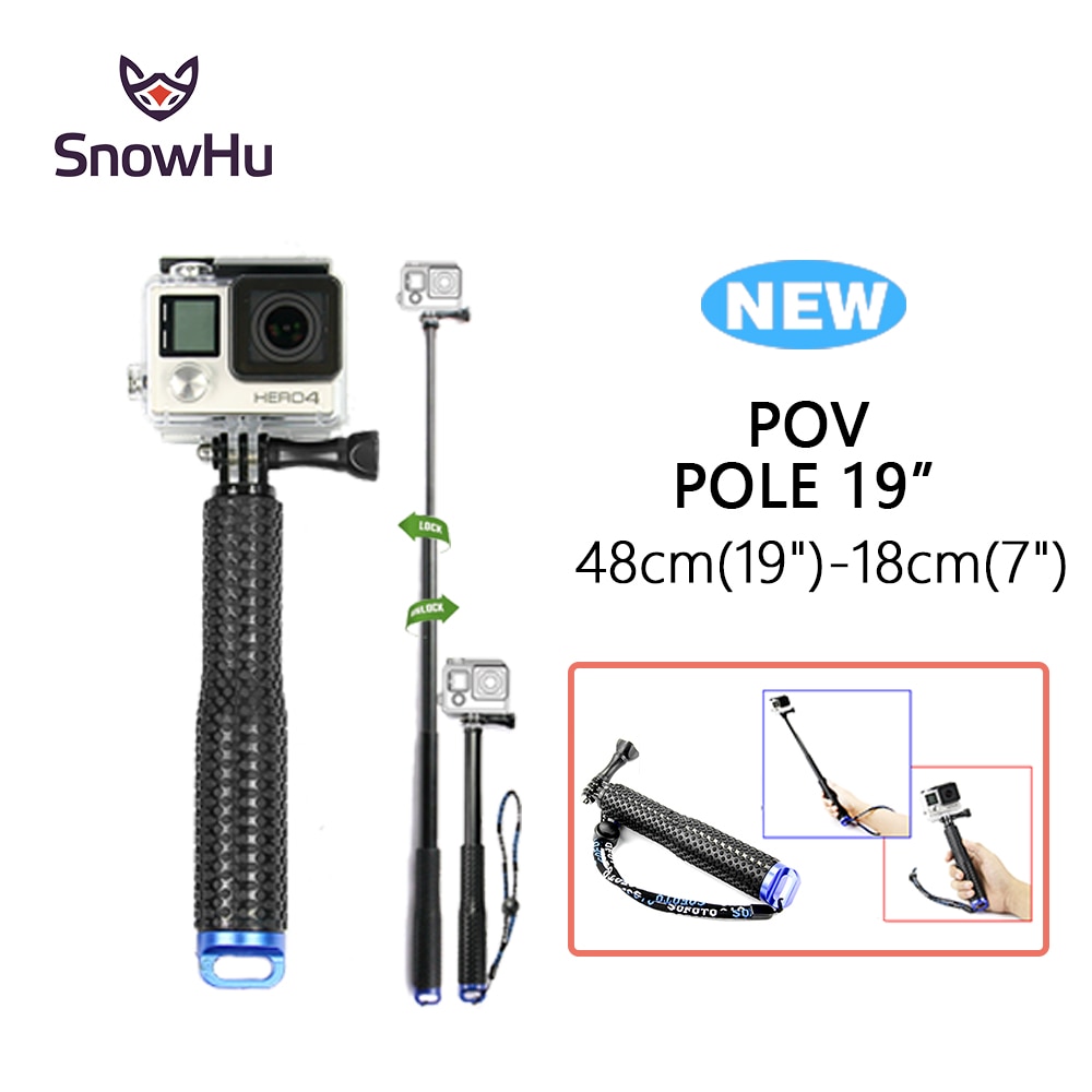 SnowHu for GoPro 7 6 5 Aluminum Extendable Pole Selfie Stick Monopod Tripod Mount for GoPro Hero 7 6 5 4 for Xiaomi for Yi GP180