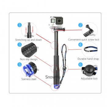 SnowHu for GoPro 7 6 5 Aluminum Extendable Pole Selfie Stick Monopod Tripod Mount for GoPro Hero 7 6 5 4 for Xiaomi for Yi GP180