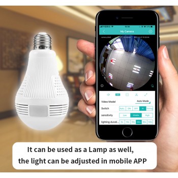 360 Degree Panorama Video Camera Wifi IP Light Bulb Surveillance Cam Recorder CCTV Motion Detection Night Vision 960P Full HD