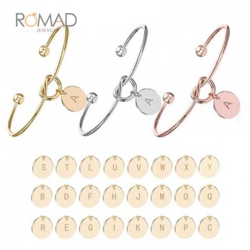 Indian Bracelet for Women 26 Letter Pendant Heart Tie Knot Opening Cuff Bangle Rose Gold Color Love Bangles Jewelry pulseiras Z5