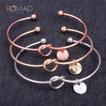 Indian Bracelet for Women 26 Letter Pendant Heart Tie Knot Opening Cuff Bangle Rose Gold Color Love Bangles Jewelry pulseiras Z5