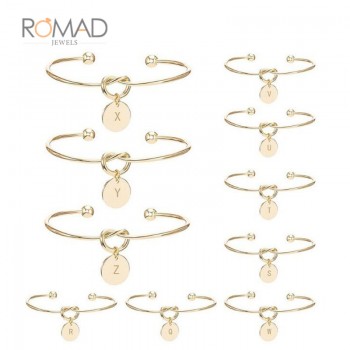 Indian Bracelet for Women 26 Letter Pendant Heart Tie Knot Opening Cuff Bangle Rose Gold Color Love Bangles Jewelry pulseiras Z5