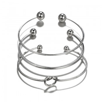docona Bohemian Silver Color Knot Ball Bracelet Set for Women Alloy Open Adjustable Bracelet Statement Jewelry Gifts 6136