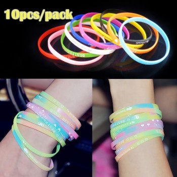10pcs/Lot Luminous Silicone Sports Bracelets Punk Hip Hop Noctilucent Women Bracelet Bangle Fashion Couple Jewelry Gifts AC457