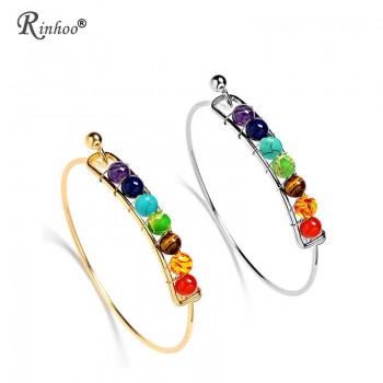 Rinhoo 7 Chakra Healing Yoga Reiki Stones Balance Beaded Cuff Bracelet Braided Bangle Adjustable Jewelry For Women