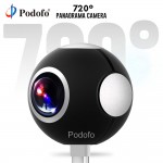 Podofo Mini HD Panoramic 360 Camera Wide Dual Angle Fish Eye Lens VR Video Camera for Smartphone Type-c USB Sport amp; Action Cam