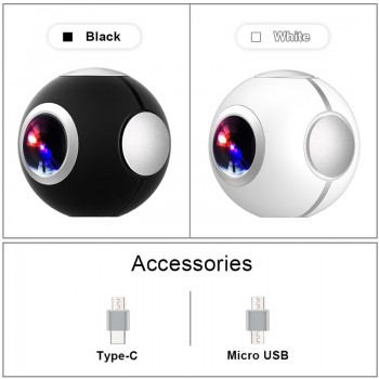 Podofo Mini HD Panoramic 360 Camera Wide Dual Angle Fish Eye Lens VR Video Camera for Smartphone Type-c USB Sport amp; Action Cam