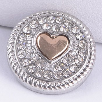 New KZ1284 Beauty Round Rhinestone heart 18MM Metal giner snap button for DIY charm snap bracelet jewelry wholesale