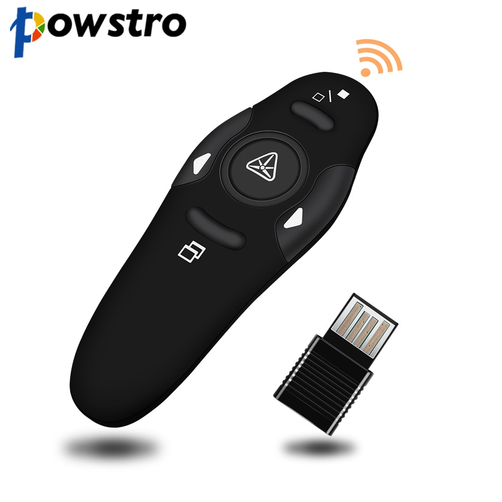Powstro 2.4Ghz Wireless Presenter with Red Laser Pointers Pen USB RF Remote Control Page for Turning PPT Powerpoint Presentation