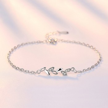 Crazy Feng Adjustable Stainless Steel Bracelet and Bangles For Women Girls Charms Crystal Lucky Leaf Link Chain Bracelet Jewelry
