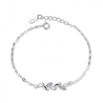 Crazy Feng Adjustable Stainless Steel Bracelet and Bangles For Women Girls Charms Crystal Lucky Leaf Link Chain Bracelet Jewelry