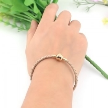 GOLD Brown Genuine Leather Bracelet Chain Fit For Charms Bracelets DIY Metal fit for Alloy Glass European Big Hole Bead