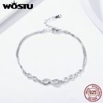 WOSTU Hot Sale 925 Sterling Silver Endless Love Infinity Chain Link Adjustable Women Bracelet Luxury Silver Jewelry DXB037