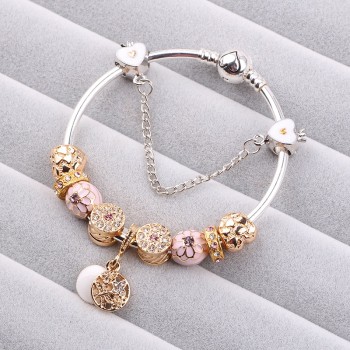 Couqcy 2018 Cute Charm Bracelet With Flower Pendant Charm Gold Murano Glass Beads Friendship Fit Women Bracelet DIY Jewelry