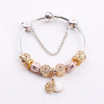 Couqcy 2018 Cute Charm Bracelet With Flower Pendant Charm Gold Murano Glass Beads Friendship Fit Women Bracelet DIY Jewelry