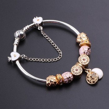 Couqcy 2018 Cute Charm Bracelet With Flower Pendant Charm Gold Murano Glass Beads Friendship Fit Women Bracelet DIY Jewelry