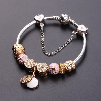 Couqcy 2018 Cute Charm Bracelet With Flower Pendant Charm Gold Murano Glass Beads Friendship Fit Women Bracelet DIY Jewelry