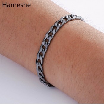 HANRESHE Polished Mens Bracelet Jewelry Rose Gold Gold Black Silver Link Chain Fashion Bracelet Homme Charm Bracelet Men Gift