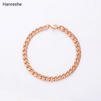 HANRESHE Polished Mens Bracelet Jewelry Rose Gold Gold Black Silver Link Chain Fashion Bracelet Homme Charm Bracelet Men Gift