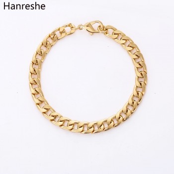 HANRESHE Polished Mens Bracelet Jewelry Rose Gold Gold Black Silver Link Chain Fashion Bracelet Homme Charm Bracelet Men Gift