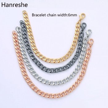 HANRESHE Polished Mens Bracelet Jewelry Rose Gold Gold Black Silver Link Chain Fashion Bracelet Homme Charm Bracelet Men Gift