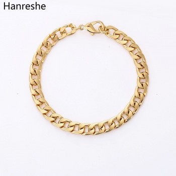 HANRESHE Polished Mens Bracelet Jewelry Rose Gold Gold Black Silver Link Chain Fashion Bracelet Homme Charm Bracelet Men Gift