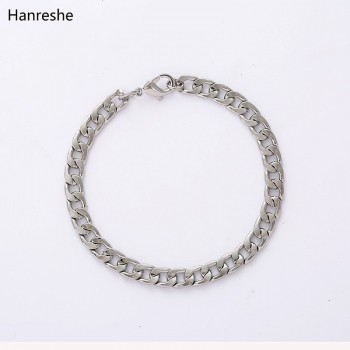 HANRESHE Polished Mens Bracelet Jewelry Rose Gold Gold Black Silver Link Chain Fashion Bracelet Homme Charm Bracelet Men Gift