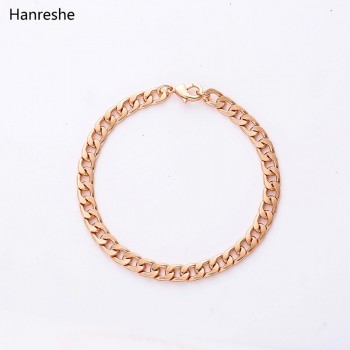 HANRESHE Polished Mens Bracelet Jewelry Rose Gold Gold Black Silver Link Chain Fashion Bracelet Homme Charm Bracelet Men Gift