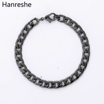 HANRESHE Polished Mens Bracelet Jewelry Rose Gold Gold Black Silver Link Chain Fashion Bracelet Homme Charm Bracelet Men Gift