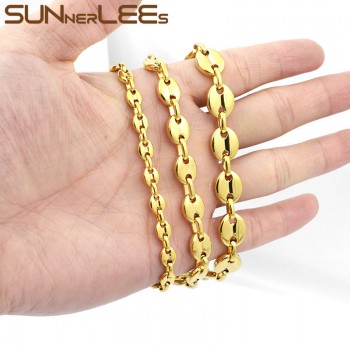 SUNNERLEES Fashion Jewelry Stainless Steel Bracelet 5~11mm Mens Womens Coffee Beans Link Chain SC13 B