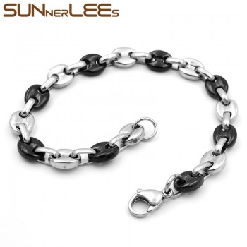 SUNNERLEES Fashion Jewelry Stainless Steel Bracelet 5~11mm Mens Womens Coffee Beans Link Chain SC13 B