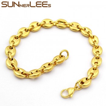 SUNNERLEES Fashion Jewelry Stainless Steel Bracelet 5~11mm Mens Womens Coffee Beans Link Chain SC13 B