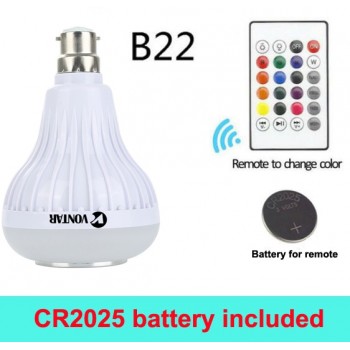 VONTAR E27 B22 Wireless Bluetooth Speaker+12W RGB Bulb LED Lamp 110V 220V Smart Led Light Music Player Audio with Remote Control
