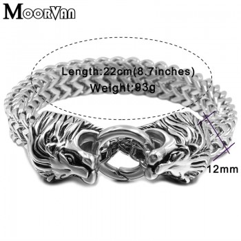 Moorvan Fashion cool men double lion head Chinese style bracelet street beat stainless steel punk bracelet men jewelry  VB973