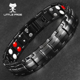 LITTLE FROG Punk Healthy Energy Bracelet Men Black Chain Link Bangle Stainless Steel Magnetic Bracelets