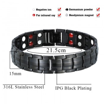 LITTLE FROG Punk Healthy Energy Bracelet Men Black Chain Link Bangle Stainless Steel Magnetic Bracelets