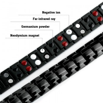 LITTLE FROG Punk Healthy Energy Bracelet Men Black Chain Link Bangle Stainless Steel Magnetic Bracelets