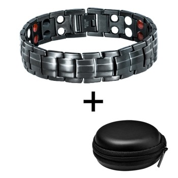 LITTLE FROG Punk Healthy Energy Bracelet Men Black Chain Link Bangle Stainless Steel Magnetic Bracelets