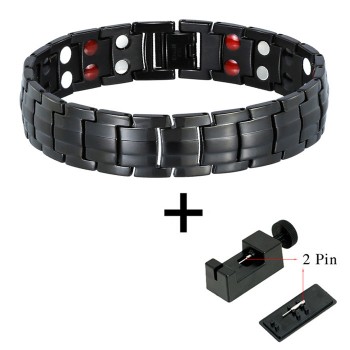 LITTLE FROG Punk Healthy Energy Bracelet Men Black Chain Link Bangle Stainless Steel Magnetic Bracelets
