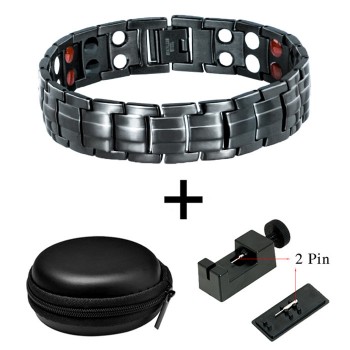 LITTLE FROG Punk Healthy Energy Bracelet Men Black Chain Link Bangle Stainless Steel Magnetic Bracelets
