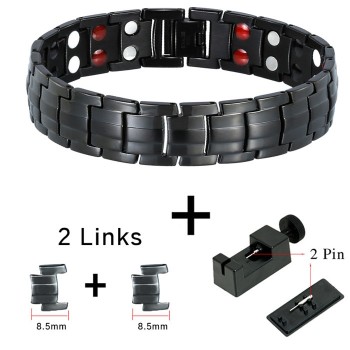 LITTLE FROG Punk Healthy Energy Bracelet Men Black Chain Link Bangle Stainless Steel Magnetic Bracelets