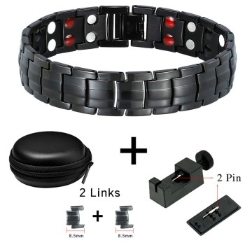 LITTLE FROG Punk Healthy Energy Bracelet Men Black Chain Link Bangle Stainless Steel Magnetic Bracelets