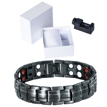 LITTLE FROG Punk Healthy Energy Bracelet Men Black Chain Link Bangle Stainless Steel Magnetic Bracelets