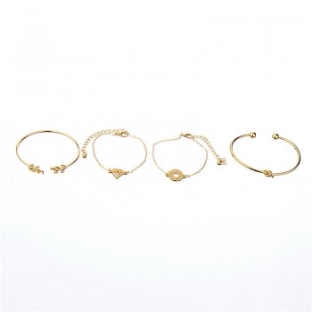 Tocona 4PCS/Set Opening Leaf knot Charm Cuff Bracelets Set for Women Gold Alloy Bracelet Boho Jewelry Accessories 6115